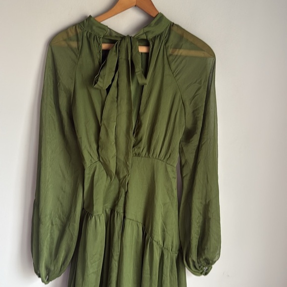 PETAL & PUP JULIP SHEER LONG SLEEVE MAXI DRESS - OLIVE XS - Picture 6 of 14